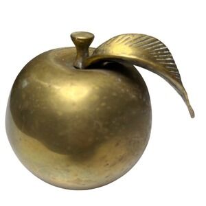 Vintage Brass Apple Paperweight Decorative Crafts Korea 4in